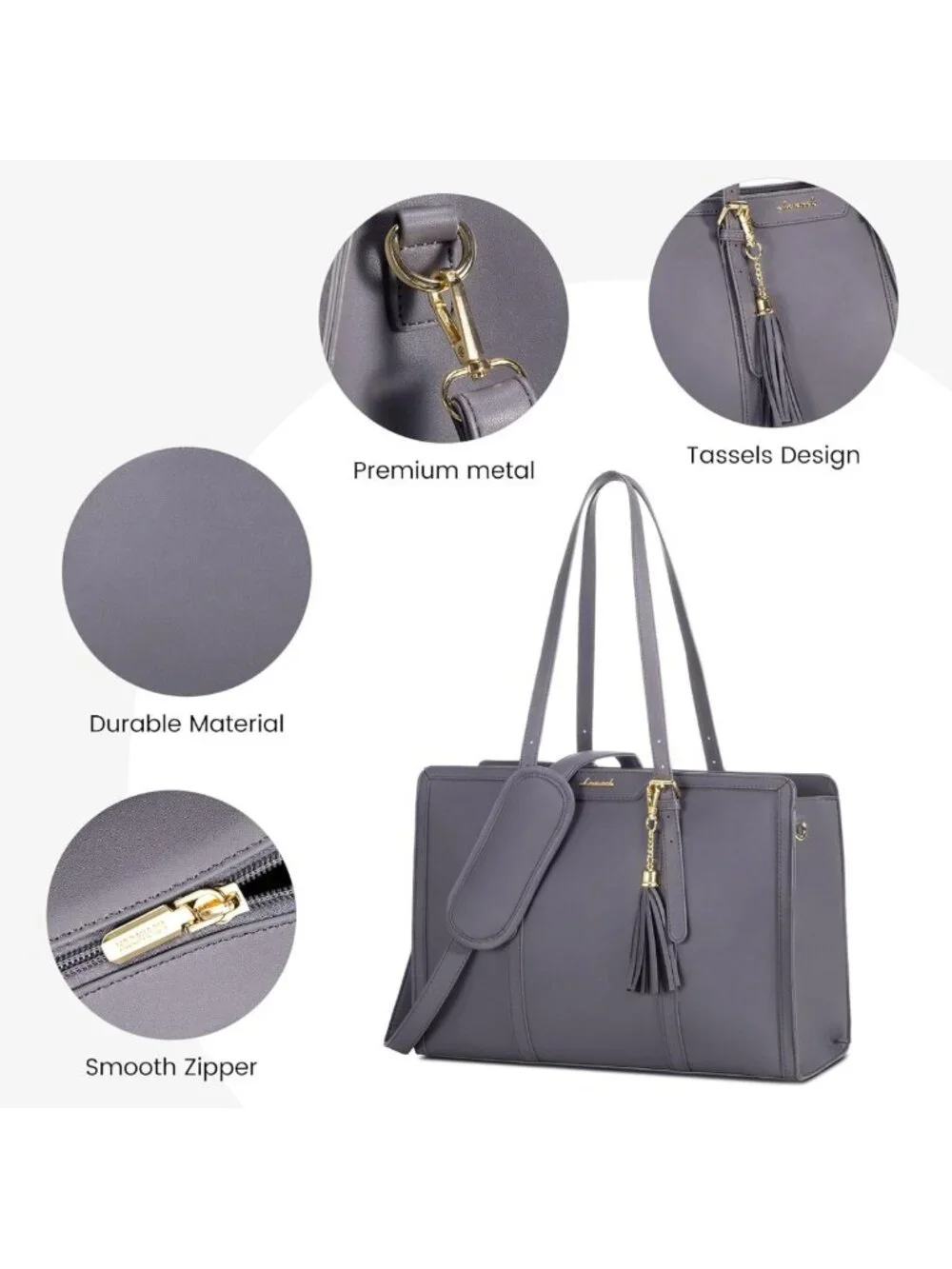 Stylish Lightweight Leather Laptop Tote Bag for Women, 15.6